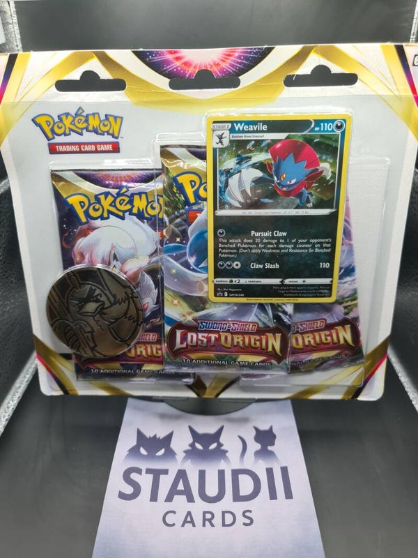 Pokémon – Lost Origin 3-Pack Blister (Weavile Promo) – Englisch, 2022
