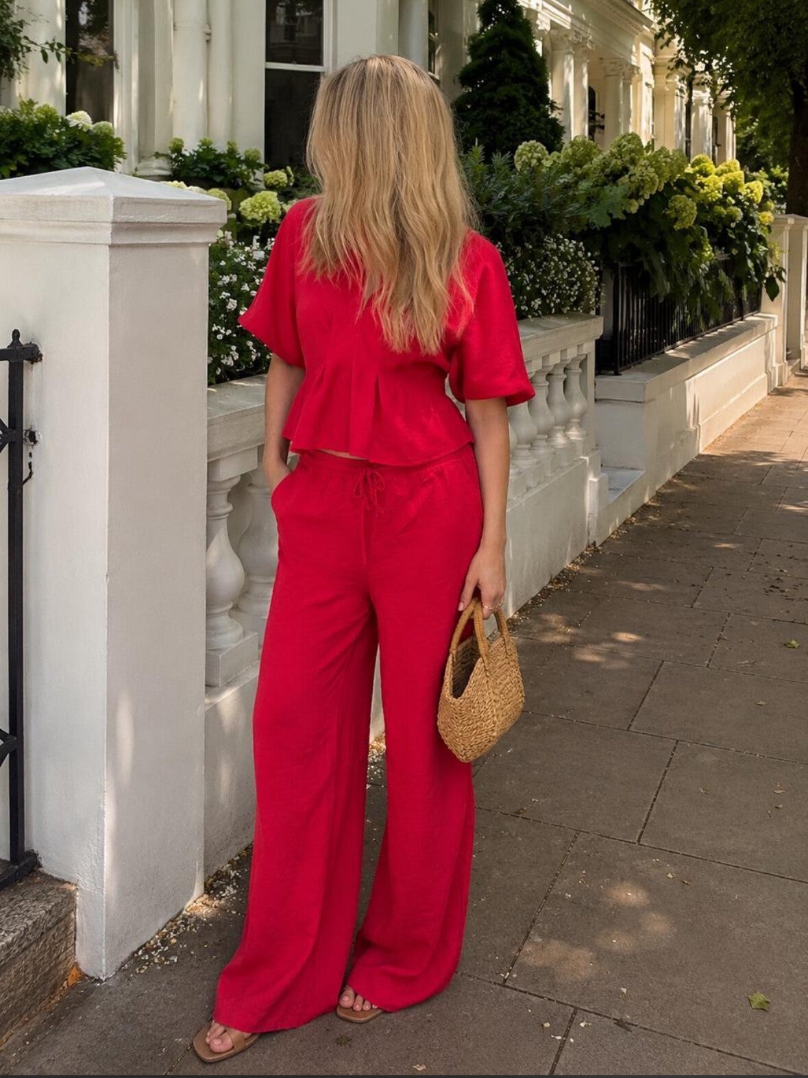 Red co-ord Top and Wide Leg Trousers Set