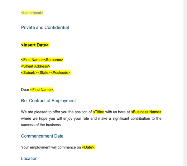 Template Employee Letter of Offer