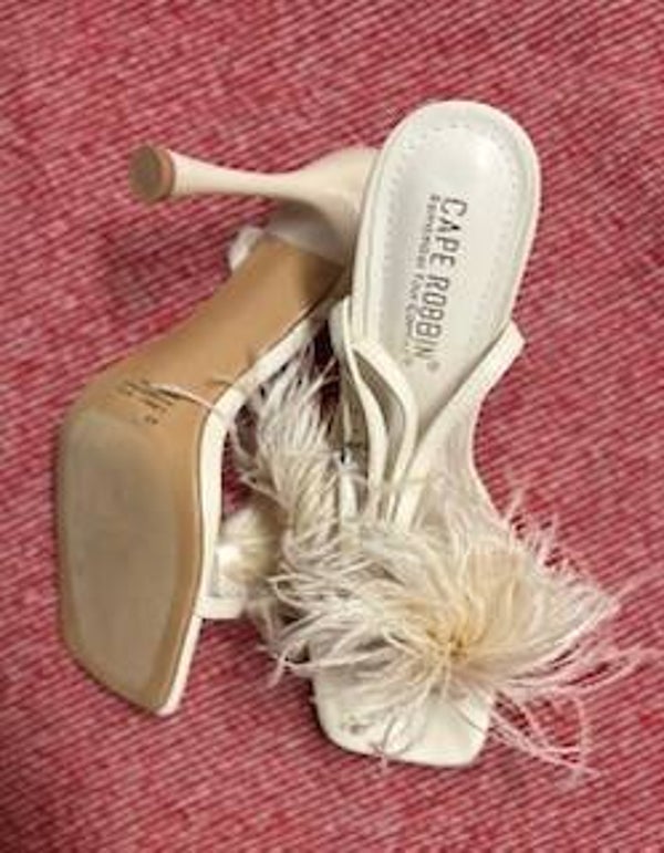 Cape Robbin Willis Women Square Toed Feathered Heeled Sandal