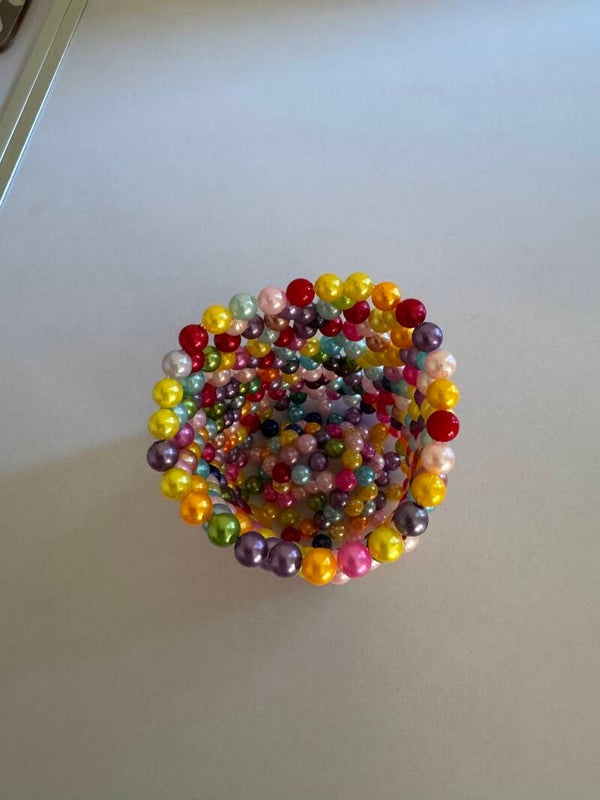 Shiny beaded multicoloured pen and pencil holder