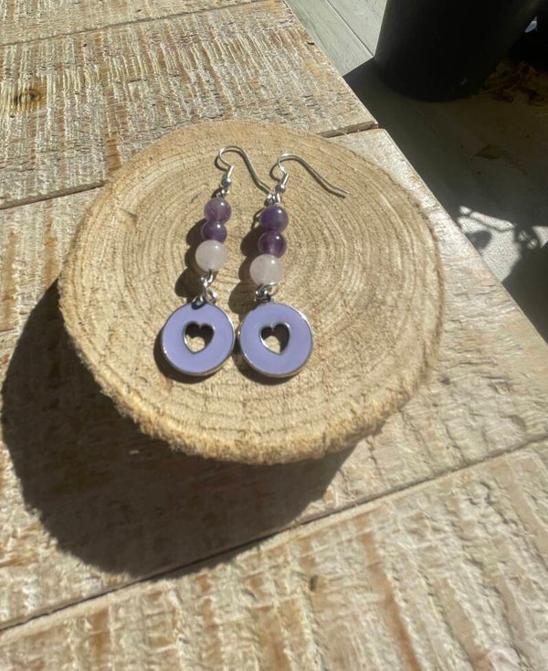 BO coeur, amethyste et quartz rose