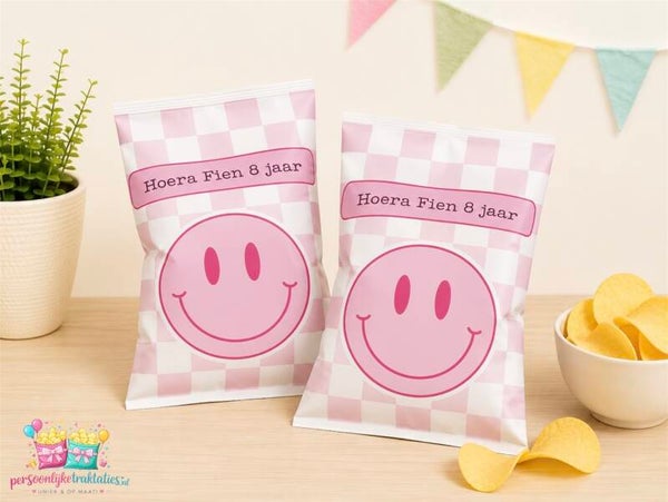Chips zakjes smiley roze