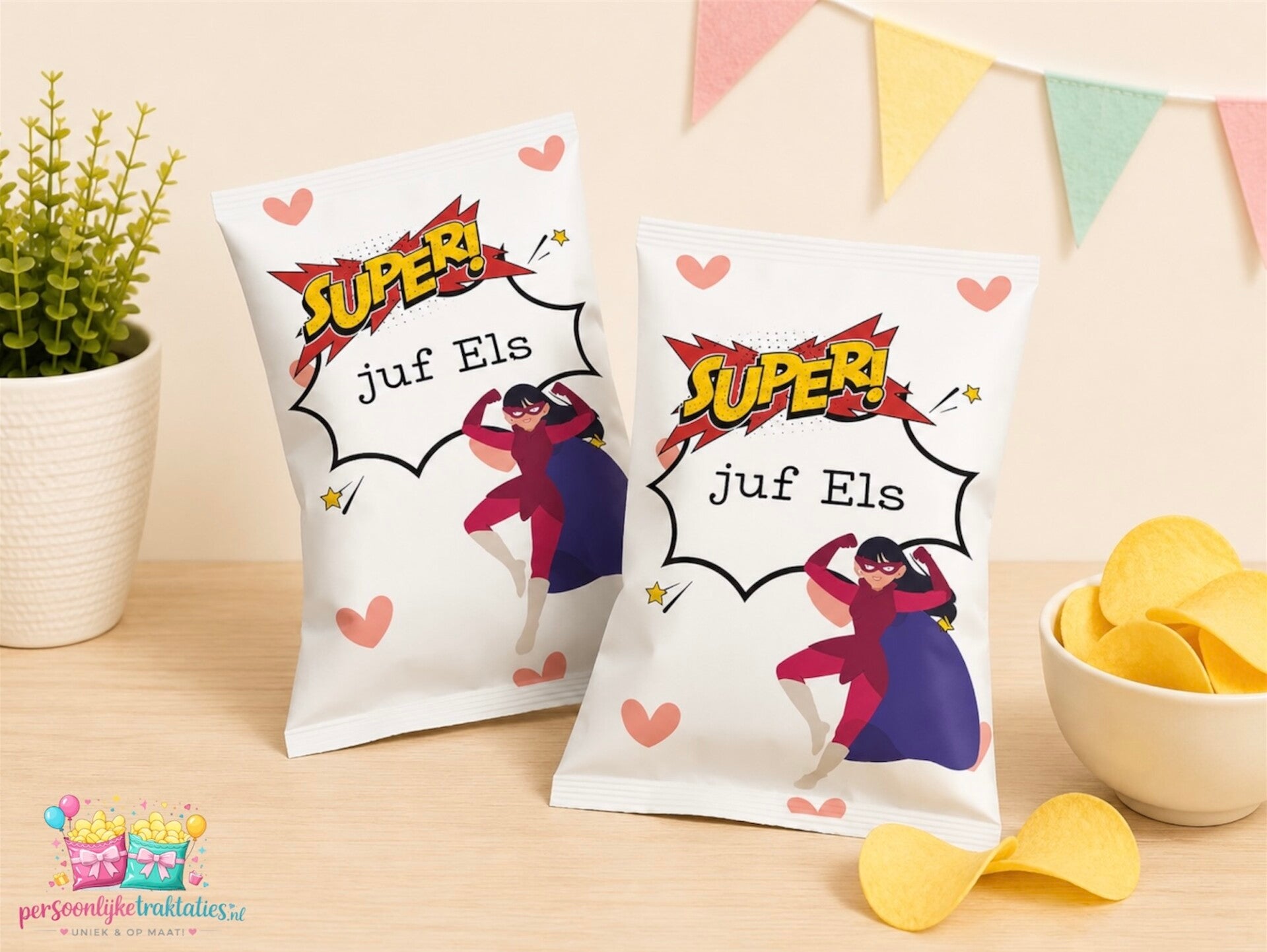 Chips zakjes juf
