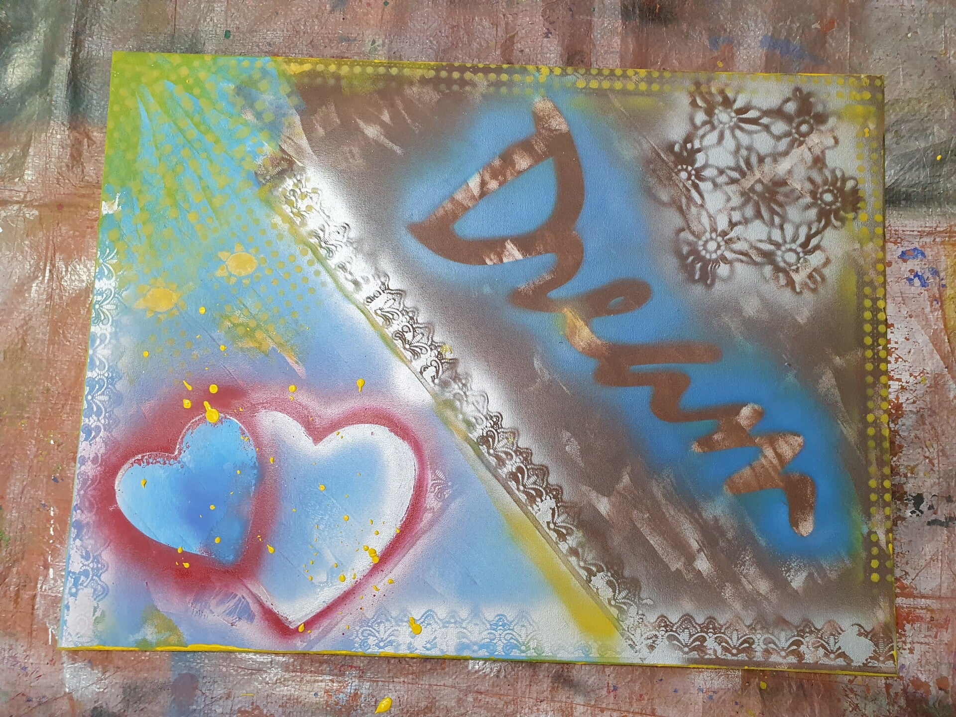 workshop graffiti modern schilderen, workshop, workshop Drenthe, workshops Drenthe, creatieve workshop, creatieve workshops, bedrijfsuitje Drenthe, creatief uitje Drenthe, workshop mannen, workshop 10 personen of meer, workshop grote groepen, Brood schild