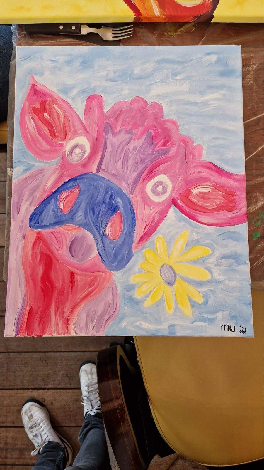 workshop het vrolijke schilderij schilderen, workshop, workshop Drenthe, workshops Drenthe, creatieve workshop, creatieve workshops, creatief uitje Drenthe, zussendag, activiteiten Drenthe, personeelsuitje, workshop koe schilderen 