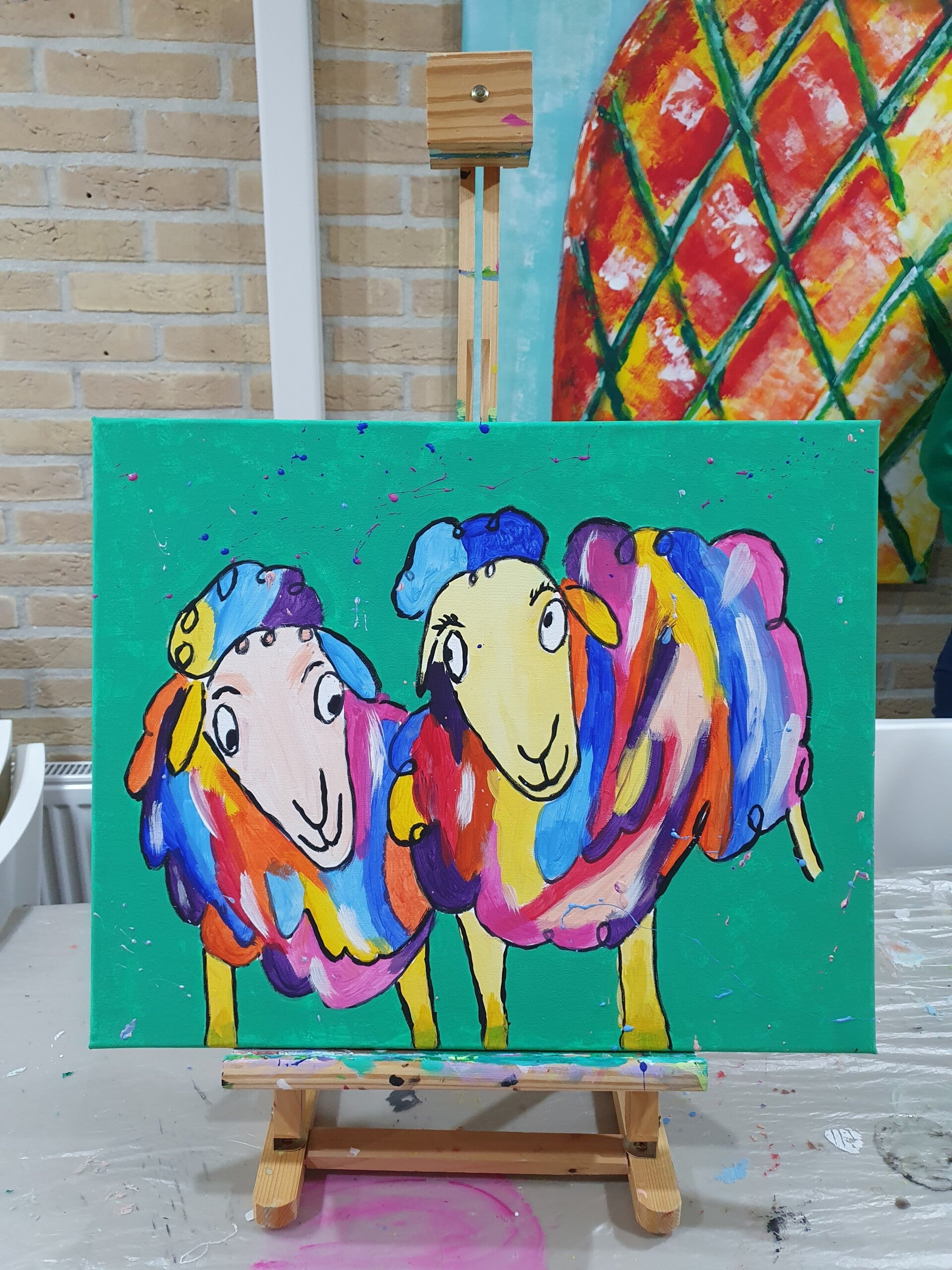 workshop het vrolijke schilderij schilderen, workshop, workshop Drenthe, workshops Drenthe, creatieve workshop, creatieve workshops, zussendag, activiteiten Drenthe, personeelsuitje, workshop koe schilderen, origineel bedrijfs uitje, bedrijfsfeest 