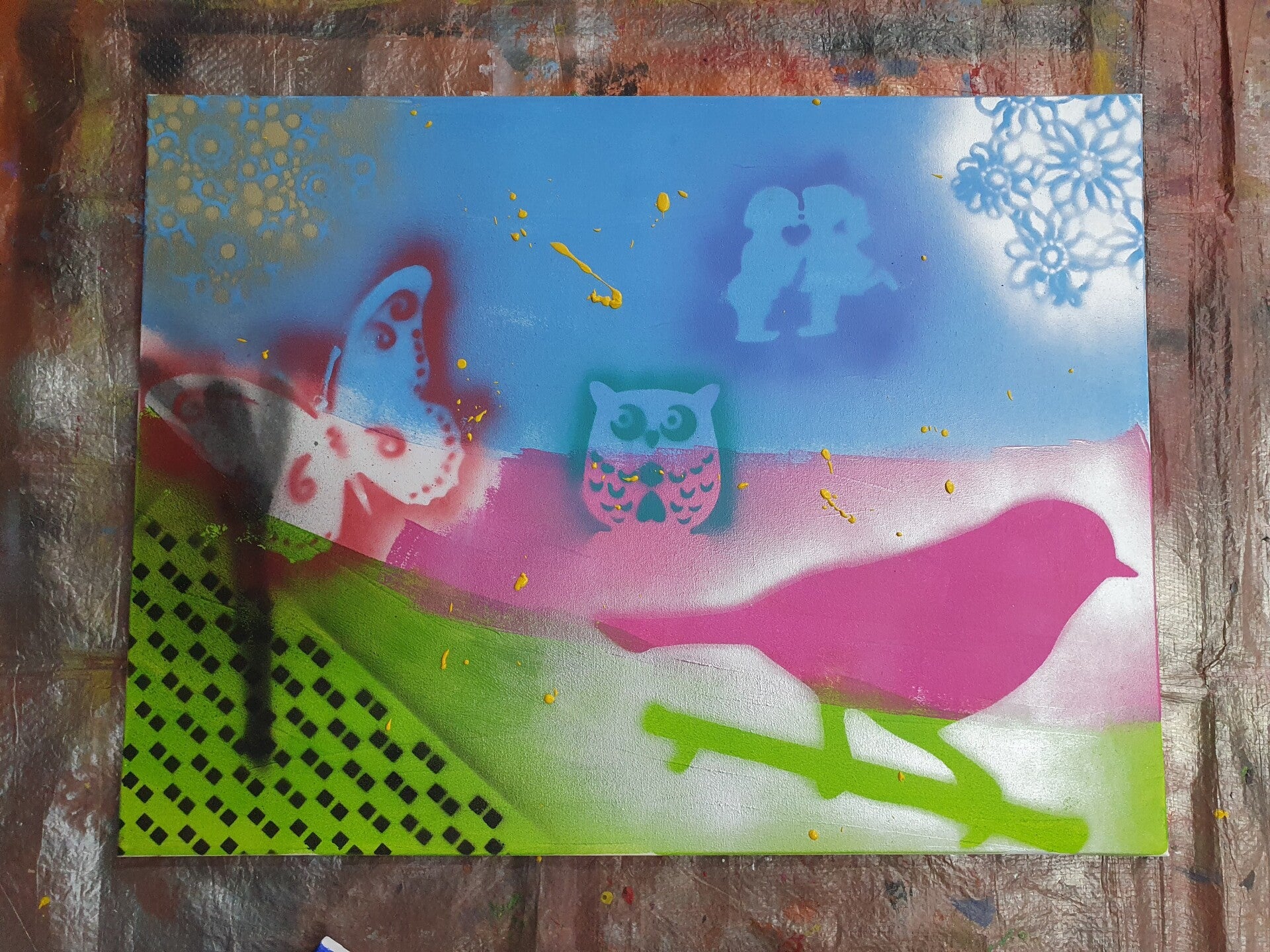 workshop graffiti modern schilderen, workshop, workshop Drenthe, workshops Drenthe, creatieve workshop, creatieve workshops, bedrijfsuitje Drenthe, creatief uitje Drenthe, workshop mannen, workshop 10 personen of meer, workshop grote groepen, Brood schild