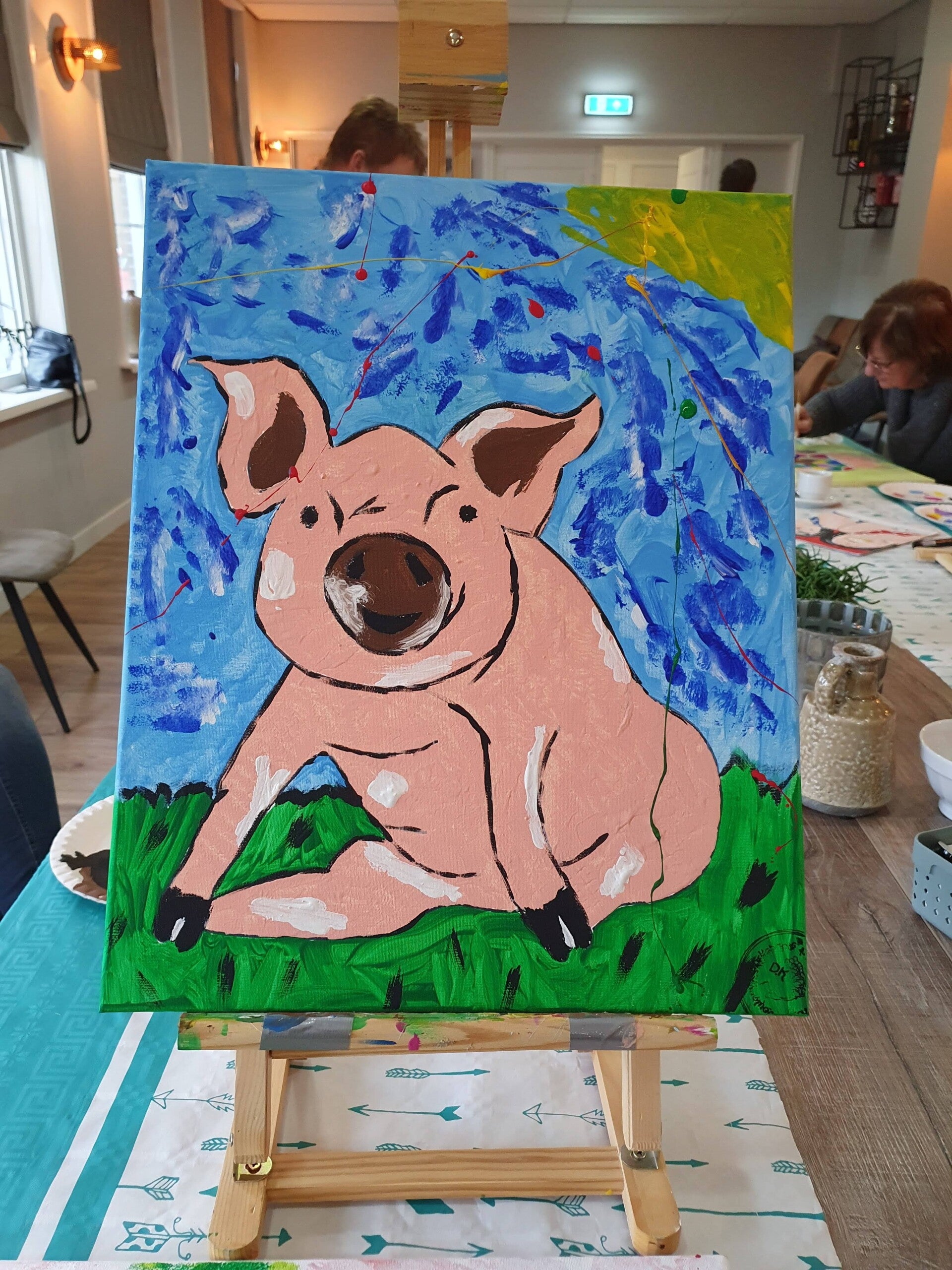 workshop het vrolijke schilderij schilderen, workshop, workshop Drenthe, workshops Drenthe, creatieve workshop, creatieve workshops, zussendag, activiteiten Drenthe, personeelsuitje, workshop koe schilderen, workshop vrolijke dieren schilderen