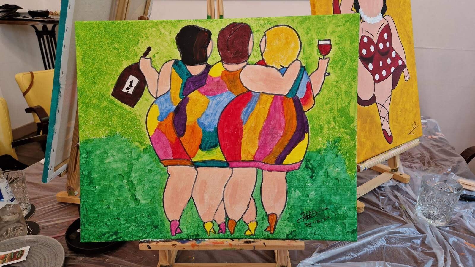 workshop dikke dames schilderen, workshop, workshop Drenthe, workshops Drenthe, creatieve workshop, creatieve workshops, personeelsfeest Drenthe, creatief uitje Drenthe, vriendinnenuitje, familiedag, workshop 1 persoon, activiteiten Drenthe