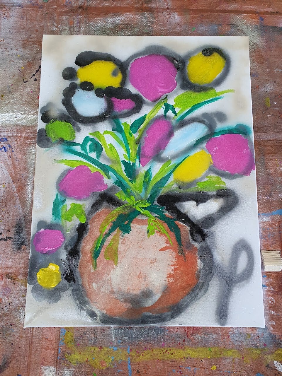 workshop graffiti modern schilderen, workshop, workshop Drenthe, workshops Drenthe, creatieve workshop, creatieve workshops, bedrijfsuitje Drenthe, creatief uitje Drenthe, workshop mannen, workshop vanaf 10 personen, workshop grote groep, Brood schilderen