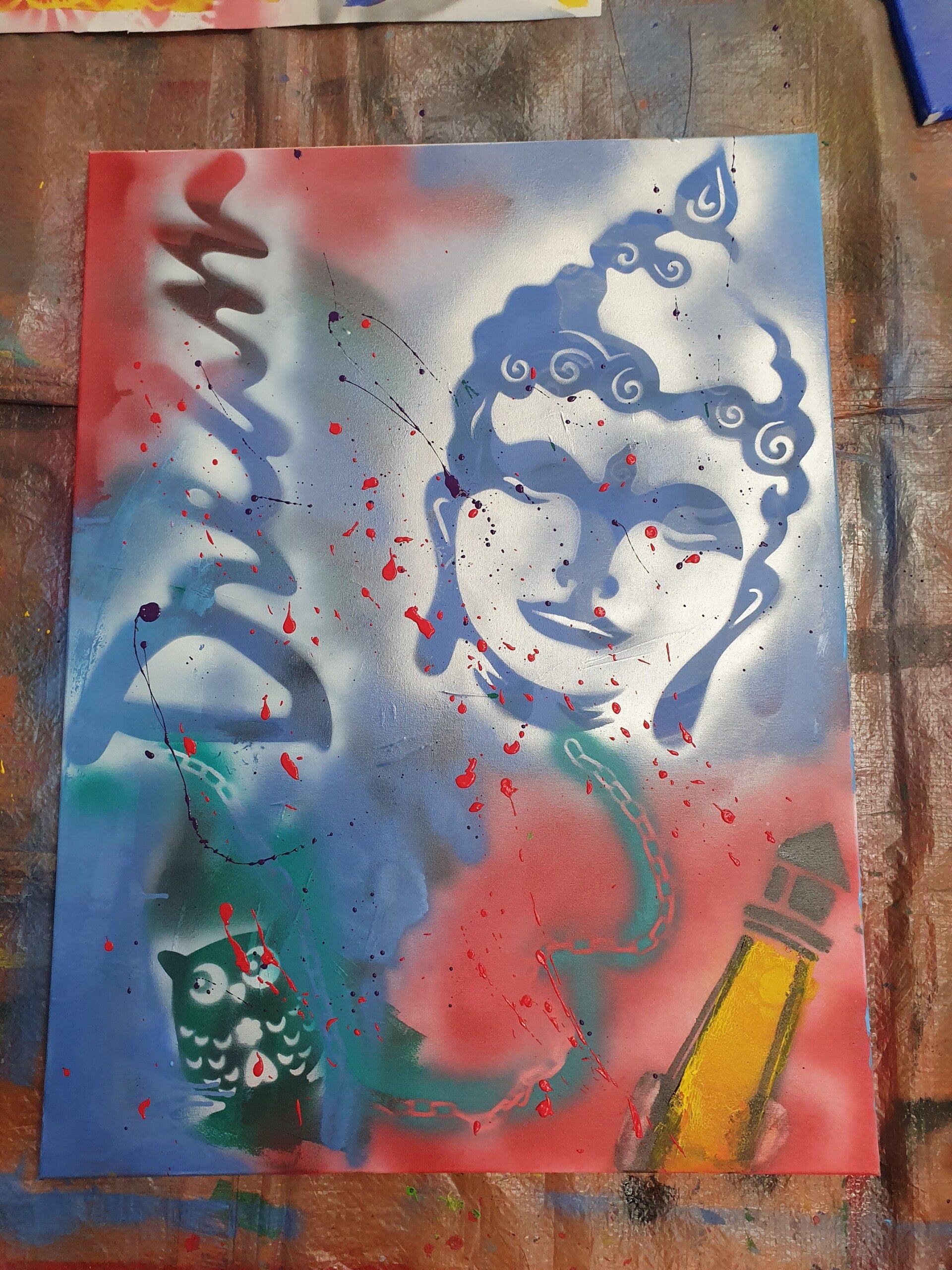 workshop graffiti modern schilderen, workshop, workshop Drenthe, workshops Drenthe, creatieve workshop, creatieve workshops, bedrijfsuitje Drenthe, creatief uitje Drenthe, workshop mannen, workshop 10 personen of meer, workshop grote groepen, Brood schild