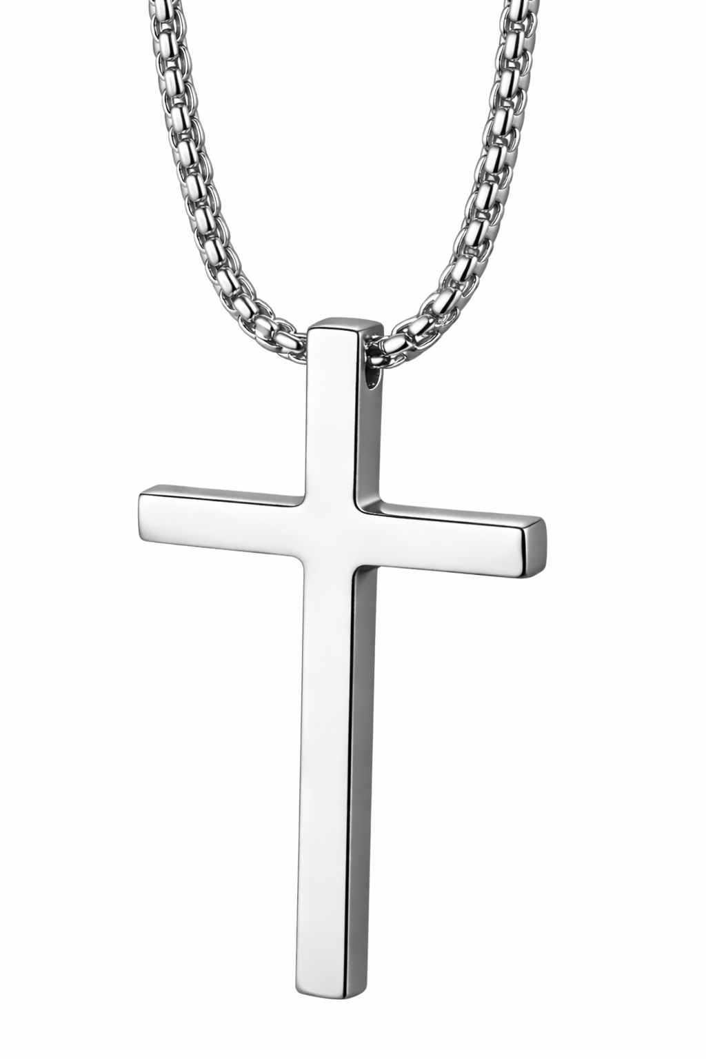 Zilver kleurige ketting met kruisje van hoge kwaliteit RVS groot - CD0002E2