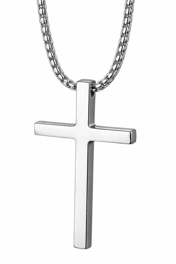 Zilver kleurige ketting met kruisje van hoge kwaliteit RVS groot - CD0002E2