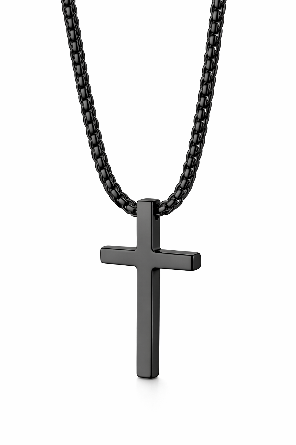 Zwart kleurige ketting met kruisje van hoge kwaliteit RVS klein - CD0002E2