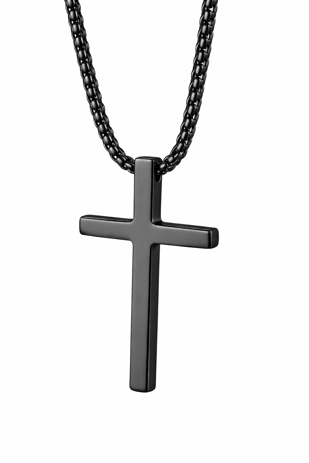 Zwart kleurige ketting met kruisje van hoge kwaliteit RVS middel - CD0002E2