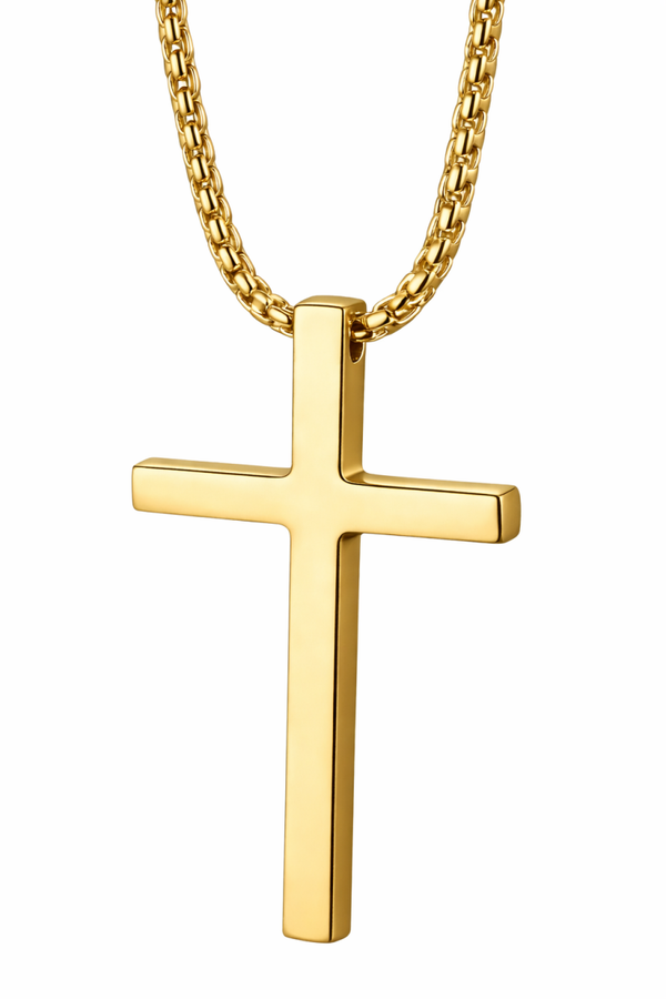 Goud kleurige ketting met kruisje van hoge kwaliteit RVS groot - CD0002E2