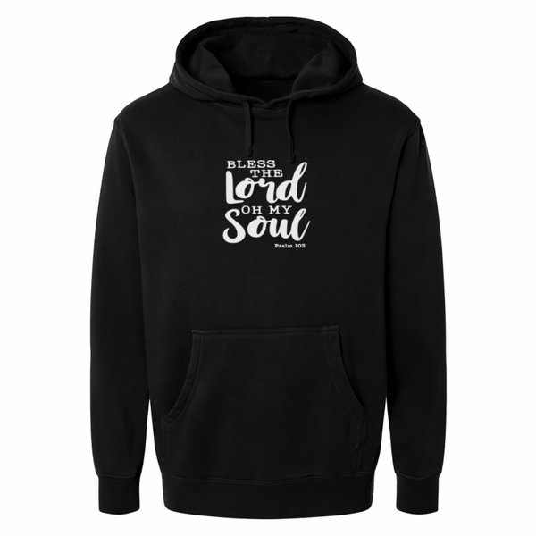 Hoodie unisex zwart met de tekst Bless the Lord oh my soul - CD1002A1