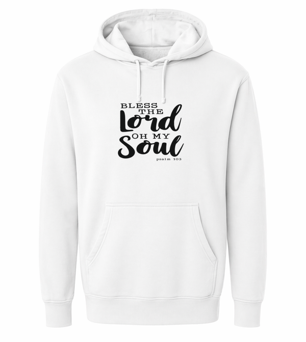 Hoodie uniseks wit met de tekst Bless the Lord oh my soul - CD1002B2