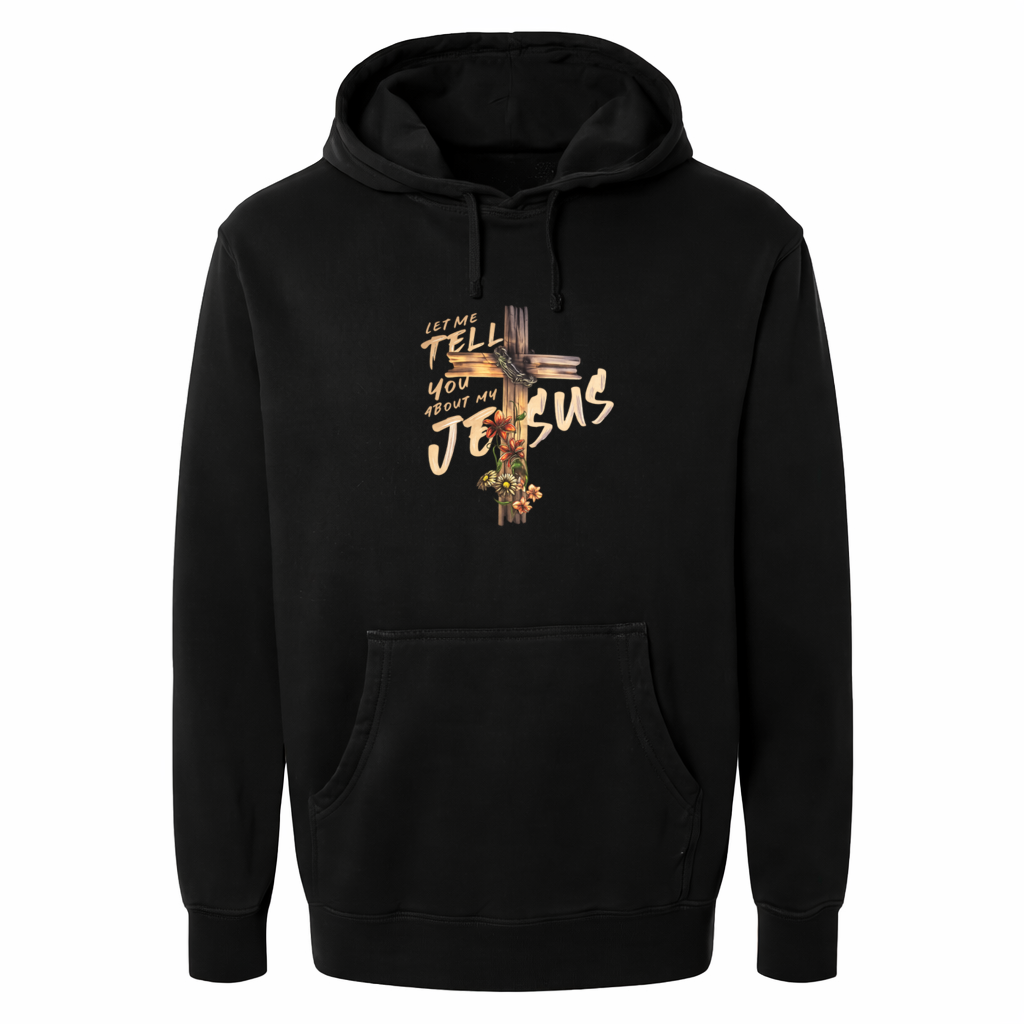 Hoodie uniseks zwart met de tekst Let me tell you about my Jesus - CD1002A1