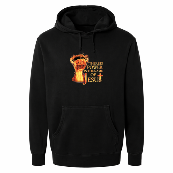 Hoodie unisex zwart met de tekst There is power in the name of Jesus - CD1002A2