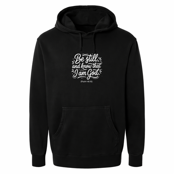 Hoodie unisex zwart met de tekst Be still and know that I am God - CD1002A2