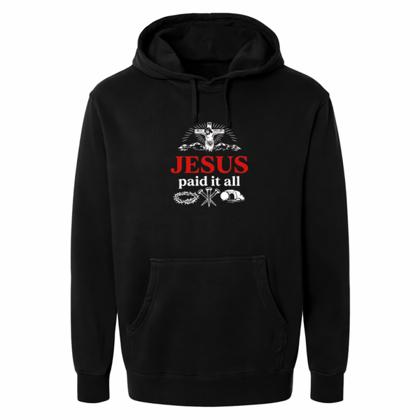 Hoodie unisex zwart met de tekst Jesus paid it all - CD1002A3