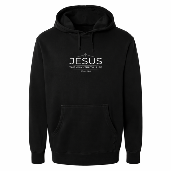 Hoodie unisex zwart met de tekst Jesus the way truth life - CD1002A3