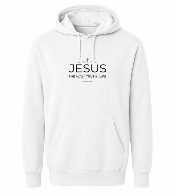 Hoodie uniseks wit met de tekst Jesus the way truth life - CD1002A3