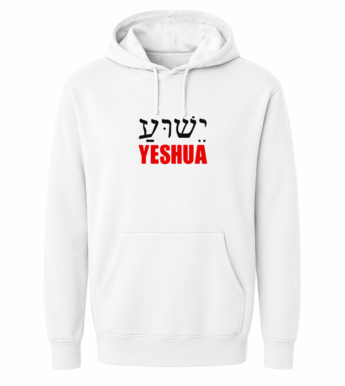 Hoodie uniseks wit met de naam boven alle namen YESHUA Engels Hebreeuws - CD1002B2