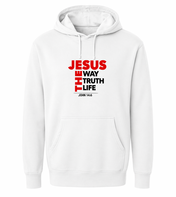 Hoodie uniseks wit met de tekst Jesus the way the truth the life - CD1002B2