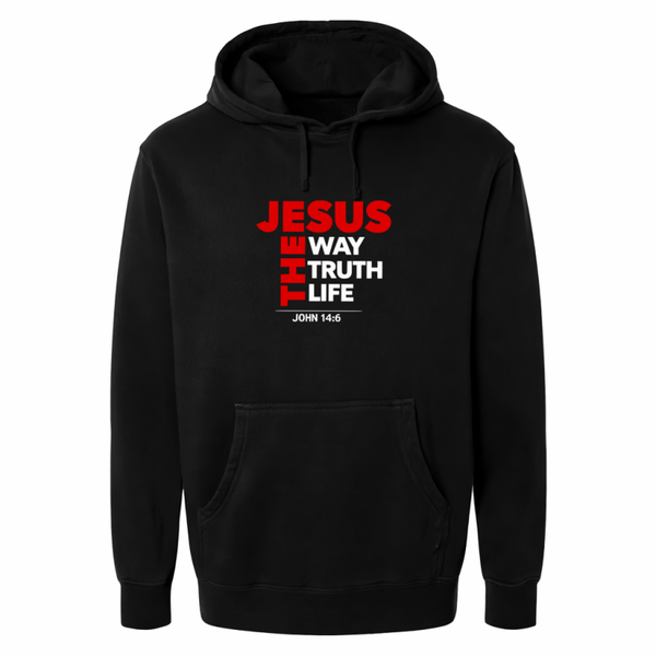 Hoodie uniseks zwart met de tekst Jesus the way the truth the life - CD1002B3