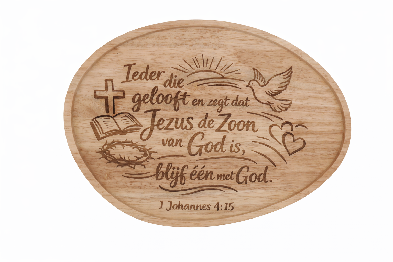 Houten dienblad met 1 Joh. 4:15 Medium - CD0002F2