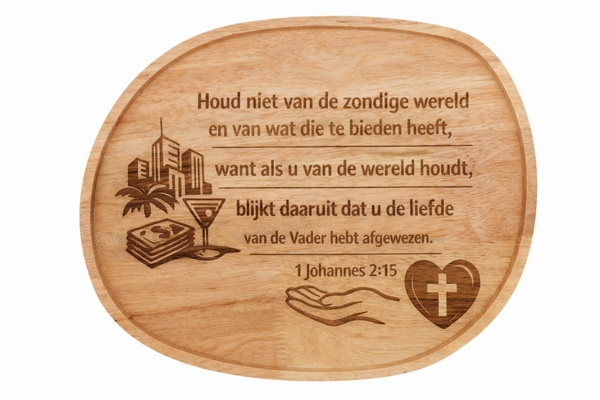 Houten dienblad met 1 Joh. 2:15  Medium - CD0002F2