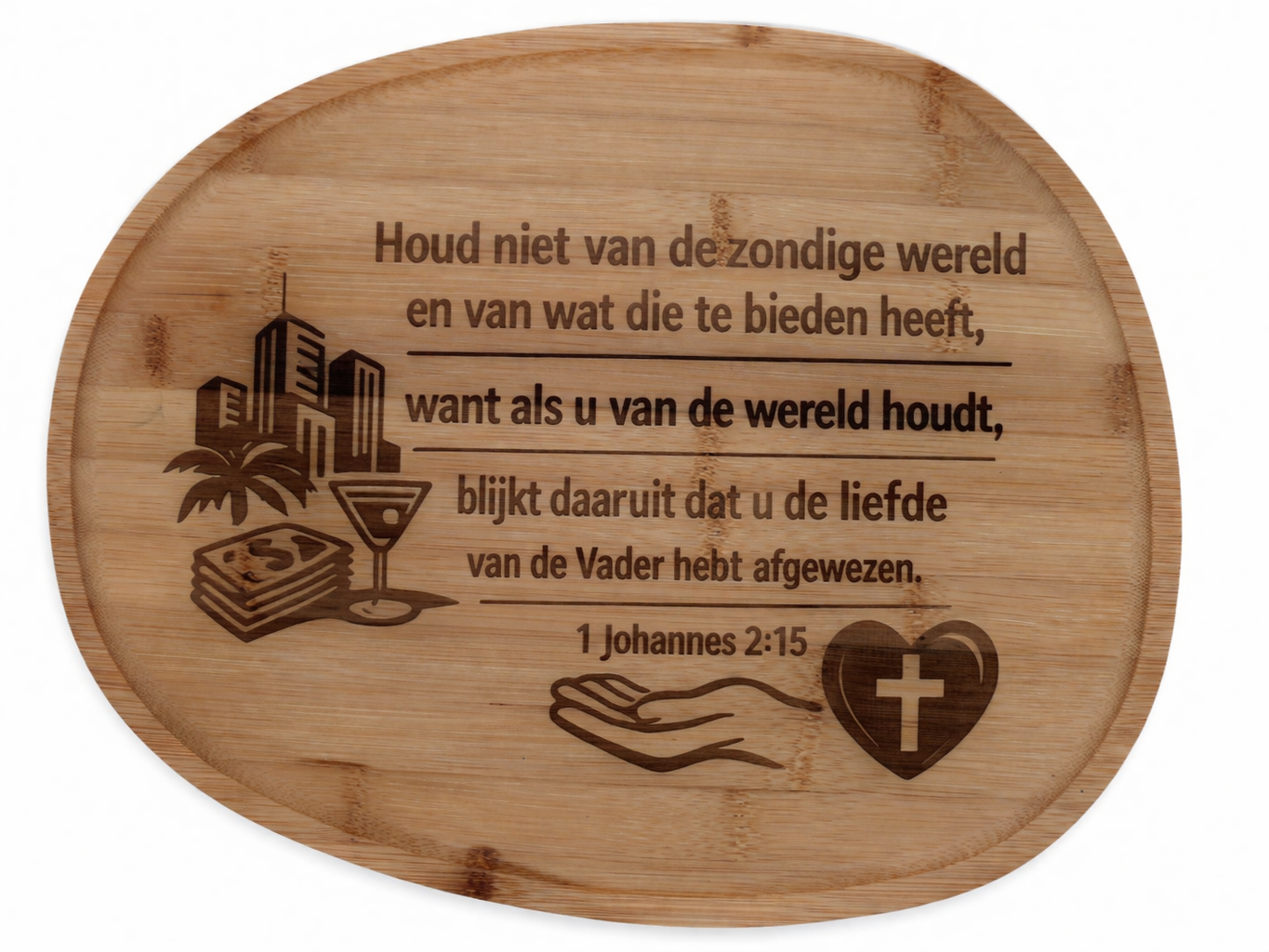 Houten dienblad met 1 Joh. 2:15 Large - CD0002F1