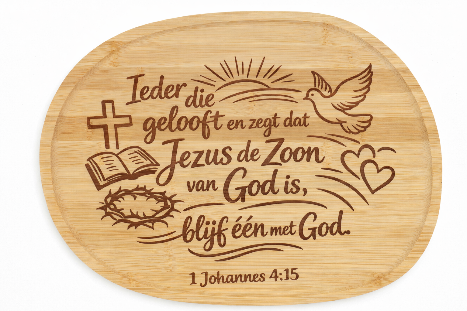 Houten dienblad met 1 Joh. 4:15 Large - CD0002F1