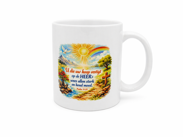 Mok met bijbeltekst Psalm 31:25 - CD0002B1