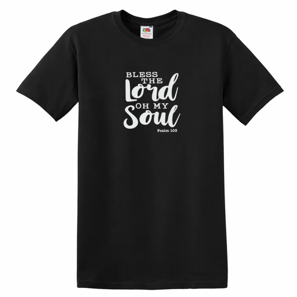 T-shirt uniseks zwart met de tekst Bless the Lord oh my soul T-Shirt - CD1002A1