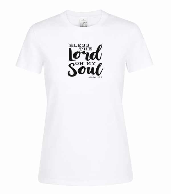 T-shirt dames wit met de tekst Bless the Lord oh my soul T-Shirt - CD1002B2