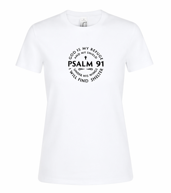T-shirt dames wit met de tekst Psalm 91 T-shirt - CD1002B2