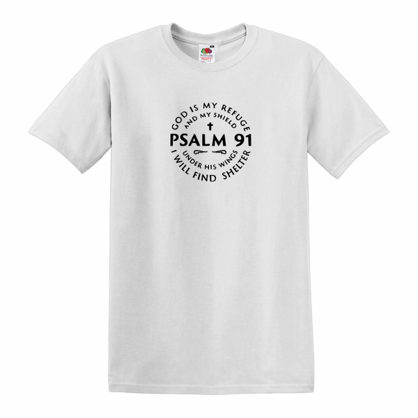 T-shirt uniseks wit met de tekst Psalm 91 T-shirt - CD1002B2