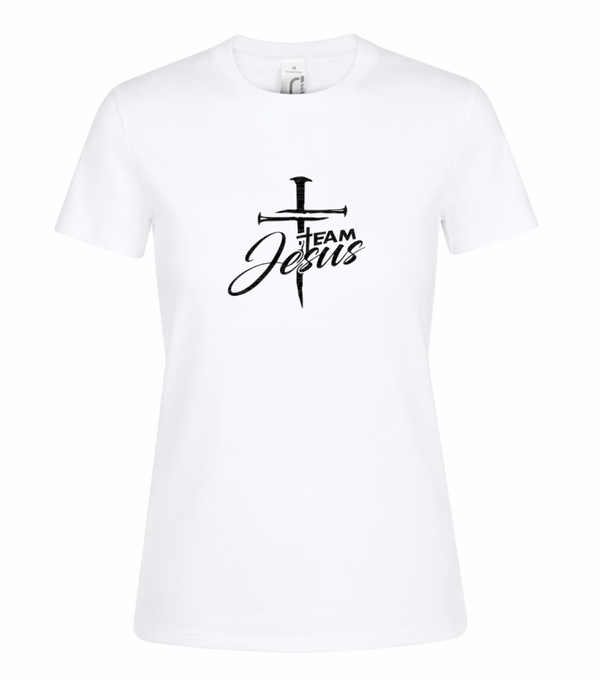 T-shirt dames wit met de tekst Team Jesus - CD1002B2