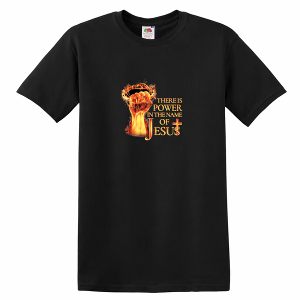 T-shirt unisex zwart met de tekst There is power in the name of Jesus - CD1002A2