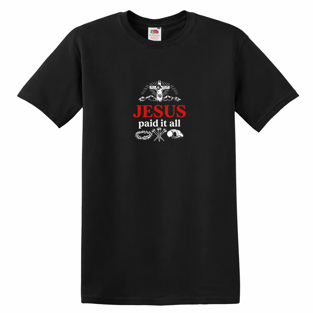T-shirt uniseks zwart met de tekst met Jesus paid it all - CD1002A3