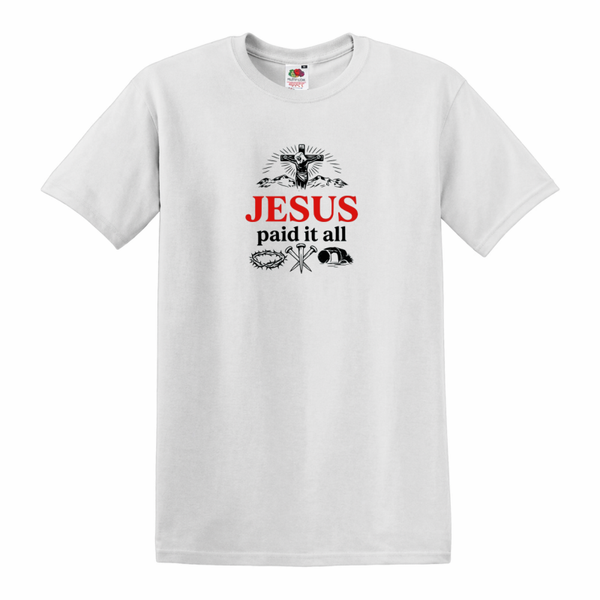 T-shirt uniseks wit met de tekst met Jesus paid it all - CD1002A3