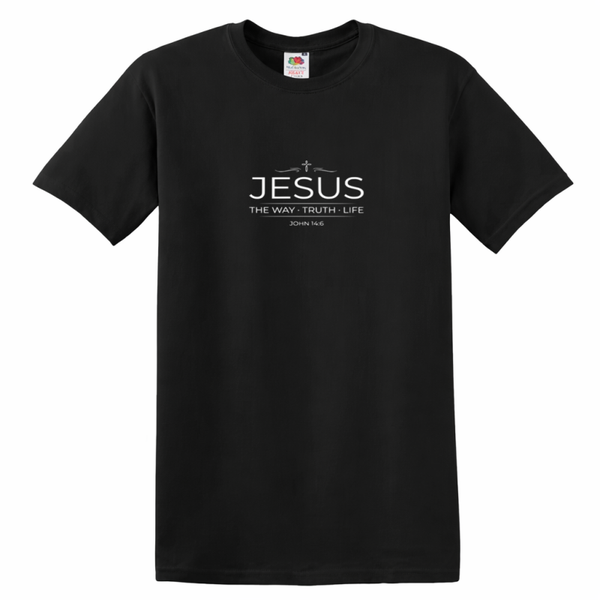 T-shirt uniseks zwart met de tekst Jesus the way truth life - CD1002A3