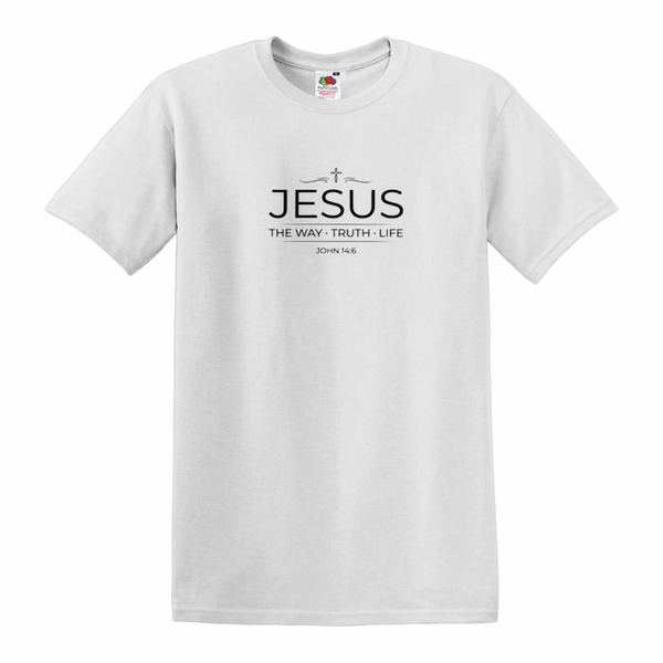 T-shirt uniseks wit met de tekst Jesus the way truth life - CD1002A3