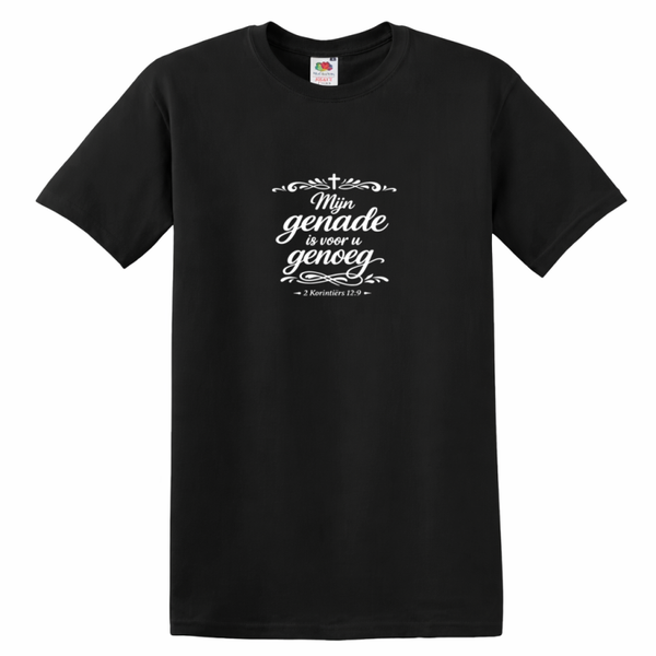 T-shirt unisex zwart met de tekst met Mijn genade is voor u genoeg - CD1002A3