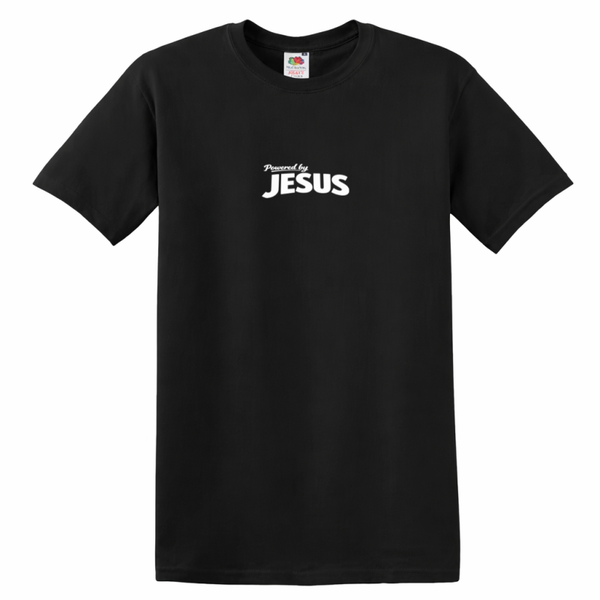 T-shirt unisex zwart met de tekst Powered by Jesus - CD1002B1