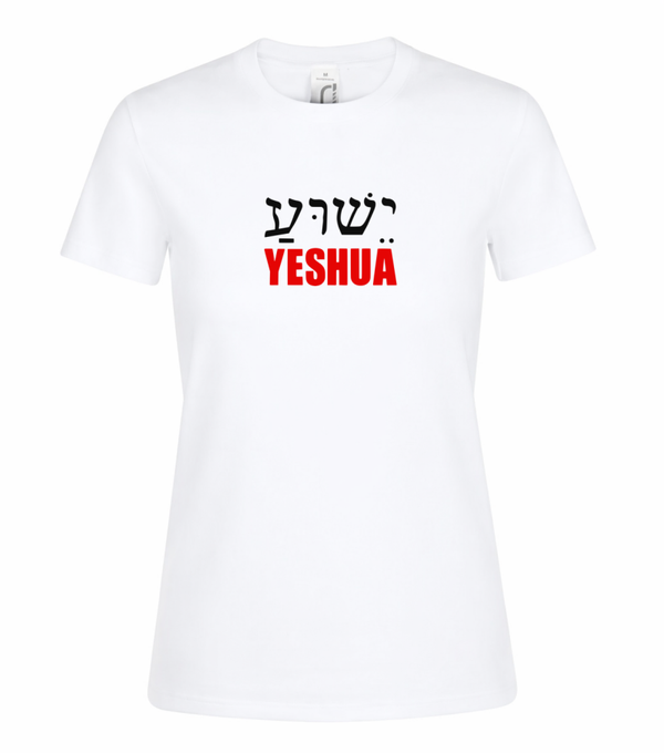 T-shirt dames wit met de naam boven alle namen Yeshua - CD1002B3